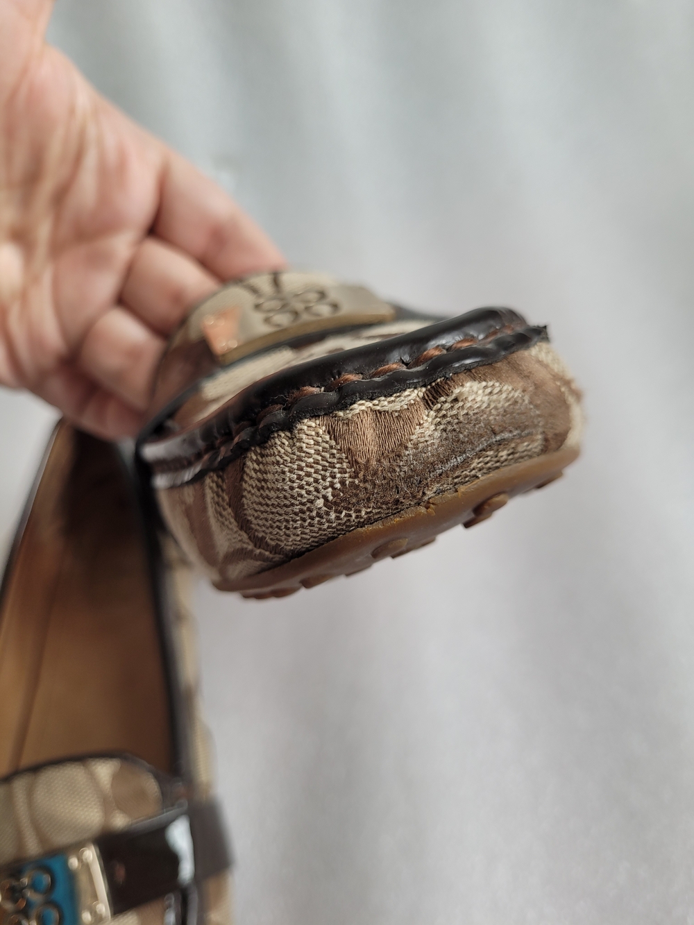 Coach Signature Canvas Loafers Brown with Metal Accent Vintage - Picture 13 of 15
